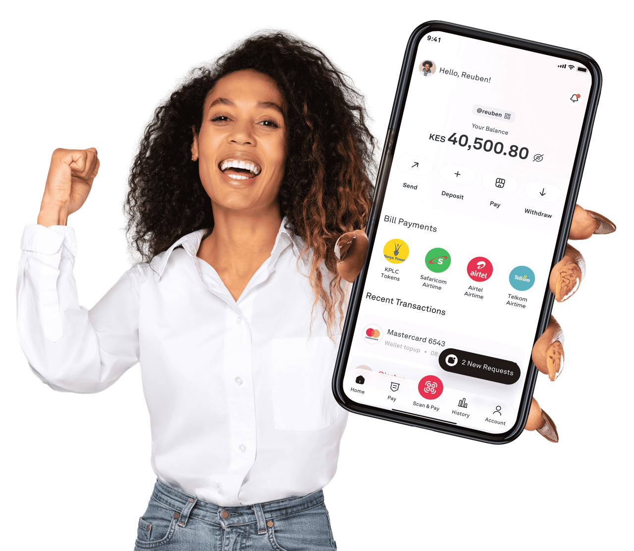 Woman using Cashia app on phone